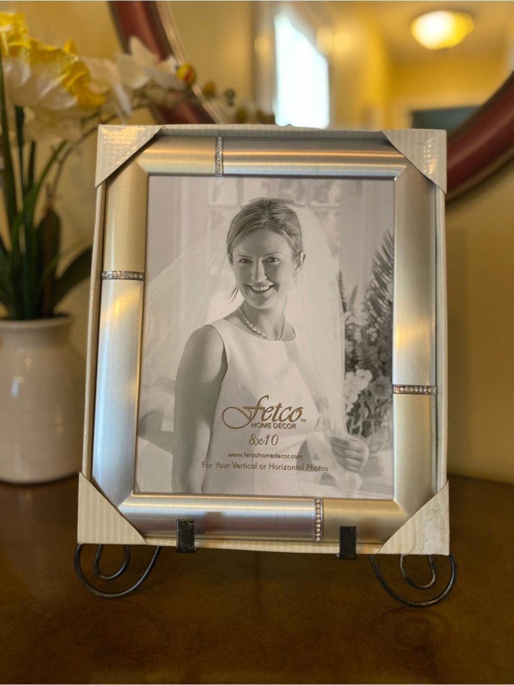Silver Picture Frame with Beaded Accents